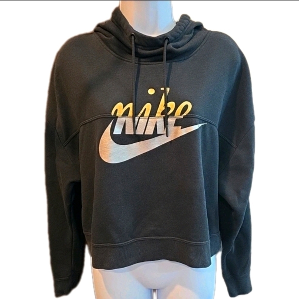 192h. Nike Women's Sportswear Rally Metallic Black Clash Cropped Hoodie Large
